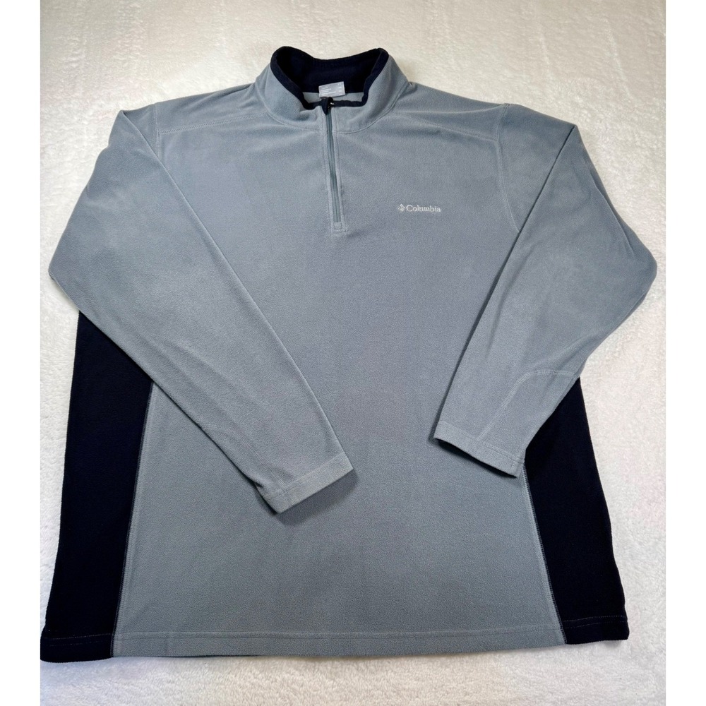 Columbia Fleece Pullover Men XXL Gray Black Quarter Zip Mock Neck Two Tone
